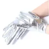 Five Fingers Gloves Five Fingers Gloves 2023 Fashion Gold Silver Wet Look Fake Leather Metallic Women Sexy Latex Evening Party Performance Mittens x0902