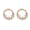 Boucles d'oreilles en strass coloré coréen pour femmes, couronne de fleurs douces, Style bohémien, bijoux de fête, 2023