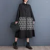 Lässige Kleider japanischer Stil Frau Langarm schwarz bedrucktes Hemd Kleid Lose Fit Großgröße Chi Tragen großes Vestidos JJXD536