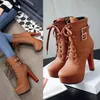 Zapatos de plataforma femeninos clásicos de moda, botas de tacón fino para mujer, botas de tobillo con cordones y punta redonda, botas de tacón alto para mujeres y niñas, zapatos de fiesta