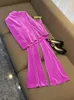 2024 Autumn Magenta Velor Two Piece Pants Set Long Sleeve Notched-Lapel Single-Breasted Blazer Blazers Top Flare byxor Byxor Set O3G302571