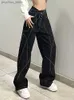 Damesjeans SUCHCUTE Gothic zwarte jeans met wijde pijpen en riem Dames Donkere Academische Denim Broek Hip Hop Streetwear Grunge Fairycore Punk Broek Q230901