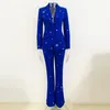 Women's Two Piece Pants Spot 2023 European And American Star Fashion Heavy Industry Metal Hole One Button Blazer Suit Pieces