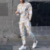 Men's Tracksuits 2023 Casual Sports Personality Pattern Two-piece Spring And Autumn Eye-catching Street Round Neck Long-sleeved Trousers