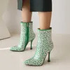 Women New Round Head Slim Heel Super High Colorful Rhinestone All Over the Sky Star Large Fashion Show Short Boots Women's 230830