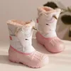 Boots Winter Kids Warm Thick Fur Snow Boots Girls Cute Unicorn Ski Boots Boys Waterproof Anti-slip Boots 230901