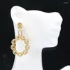 Dangle Earrings 52x28mm Fancy 11g Created Golden Citrine White CZ For Women Daily Wear 14K Gold Silver Pendant