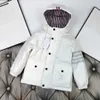 Designer-Kinder-Daunenjacke, modische Baby-Winterkleidung, Größe 110–150 cm, 2 Stück, bunt gestreifter Daunenmantel mit Kapuze für Jungen, 30. August