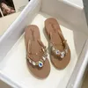 Slippers 2023 Type Diamond Chain Thick Bottom Herringbone Slipper Women Wear Beach Holiday Slope Heel Clip Sandals In Summer