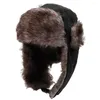 Berets 2023 Thick Warm Bomber Hat For Men Fur Earflap Trapper Russian Cap Male Plus Plush Winter Hats Ski