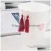 Dangle Chandelier Simple Design Tassel Hook Earrings For Women Fringe Ear Drop Red Black Blue 3 Colors Girls Delivery Jewelry Dhvso