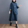 Robes décontractées Femmes Blue Denim Longue Surdimensionnée Baggy Manches Lâche Jeans Maxi Vintage Dames Poche Robes Robes