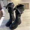 Bottes hautes à plateforme pour femmes, chaussures de Combat d'halloween, bottes de moto noires Punk épaisses et longues, chaussures de fête pour filles