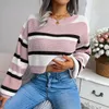 Kvinnors tröjor ins stil realtid 2023 Autumn/Winter Casual stripe långärmad öppen navelstickad tröja för kvinnor sueter mujer toppar