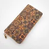 Wallets Portugal Tile Pattern Print Natural Cork Wallet 2023 Wooden PU Leather Long Copper Zipper Card Holder Wholesale