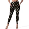 Kobiety legginsy złota kropki Spodnie Pockets Pockets Polka Drut Drukuj seksowne push up sportowe rajstopy szybkie wyschnięte graficzne legginsy fitness