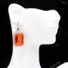 Dingle örhängen 40x20mm säljer rektangel orange spessartin granat lila spinel vit cz för damer bröllop 925 sterling silver