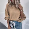 Camisolas femininas bolso reverso camisola de malha para mulher retro cor sólida irregularmente pano streetwear outono inverno lanterna manga longa