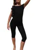 Women's Pants Capri Jumpsuits For Women Short Sleeve Round Neck Backless Bodycon Rompers Workout Yoga Biker Bodysuit