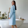 Vêtements de nuit pour femmes Mode Simple Pyjamas pour femmes Solide Cardigan à manches longues Robe de nuit avec ceinture Doux Coton lâche Dames Home Nightdress