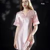 Vêtements de nuit pour femmes, pyjama d'été, Section fine, Simulation de soie, manches moyennes, chemise de nuit Sexy, respirante, ample, pour la maison, dames