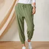 Pantalon femme décontracté printemps été ample coton lin salopette dame jambe large femme pantalon avec cordon de serrage