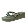 Slippers 2023 Type Diamond Chain Thick Bottom Herringbone Slipper Women Wear Beach Holiday Slope Heel Clip Sandals In Summer