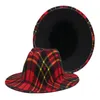 Scottish Plaid Pattern Fedora Hat Fashion dżentelmen lady top hat fascynator impreza ślub Kościół kapelusz panama poczuł czapkę sunhat