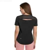 LL yoga Lu's nova roupa de ioga feminina de manga curta esportes de fitness de secagem rápida fio respirável estiramento camiseta top roupa de ginástica roupa de ginástica