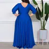 Plus storlek klänningar kvinnor kläder höst elegant v-hals solid hög midja tre kvart ärmkvällsdel maxi vestidos 4xl