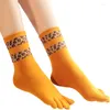 Women Socks 4 أزواج خريف نمر طباعة خمسة إصبع سيدة القطن أنبوب أخمص القدمين الكوري الياباني