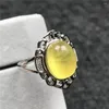 Cluster Rings Genuine Natural Yellow Amber Ring Jewelry For Women Lady Wealth Gift 925 Silver 12x9mm Beads Gemstone Adjustable