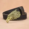 Cintura con fibbia testa d'aquila in oro per uomo Cinture da uomo in vera pelle Marca Cowskin Moda vintage cinturino maschile regalo di alta qualità di lusso J0121