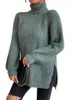 Kvinnors tröjor Kvinnor Autumn Winter Solid Sweater Pullovers Elegant Office Lady Pullover Lång ärm O Neck Loose Split 2023