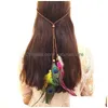 Повязанные повязки девушки хиппи индийский павлин -перья повязка на голову богемий