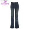 Jeans femininos harajuku vintage jeans para mulheres y2k estética impressa baixa ascensão flare calças grunge retro lavado denim calças chique streetwear q230901