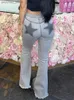 Женские джинсы Sifreyr Star Print Y2K Shinny Jeans Женщины с высокой талией серой вымытые джинсовые брюки 90 -х