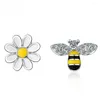 Boucles d'oreilles TKJ mignon asymétrique abeille marguerite zircone cuivre pour femmes filles bijoux cadeau