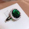 Cluster Rings Vintage Square Green Cz Женский серебряный цвет