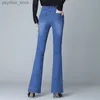 Kvinnors jeans blossade jeans för kvinnor 2023 Stretch Denim Classic Pants High midja Flare Jeans Spring Autumn Trousers Ladies Jean Korean Fashion Q230901