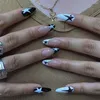 False Nails 24st Star Press On Short Almond Fake Y2K Medium Full Cover Nail Tips Black Orange Art Design Manicure