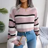 Pulls pour femmes Ins Style Real Time 2023 Automne / Hiver Casual Stripe Manches longues Ouvert Pull tricoté ombilical pour femmes Sueter Mujer Tops