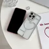 Hjärta älskar kromade fall för iPhone 15 14 Pro Max Plus 13 12 11 Fashion Luxury Soft TPU Lover Clear Transparent Bling Fine Hole Metallic Plating Mobile Tell Covers