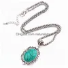 Armband örhängen halsband turkos grön rund natursten hänge och på ett set mode kvinnliga smycken droppleverans set dhcbh