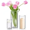 Vases Ensemble de 3 hauteur 15 20 25 30cm Bougies flottantes Vase en verre Verre clair Cylindre Fleur pour la décoration intérieure