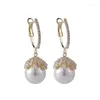 Orecchini pendenti Minar Elegante perla imitazione oversize per donna Bianco Champagne Colore grigio Bling CZ Gancio con zirconi Brincos