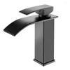 Bathroom Sink Faucets Black Basin Waterfall Faucet Square Elbow Stainless Steel And Cold Countertop