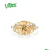 Rings Vistoso Genuine 14K 585 Yellow Gold Ring For Women Sparkling Diamond Citrine Attractive Engagement Dalicate Fine Jewelry Drop D Dhktl