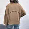 Kadın Sweaters Ters Cep Örme Süveteri Kadın Retro Düz Renk Düzensiz Kumaş Sokak Giyim Sonbahar Kış Fener Uzun Kollu