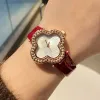 Orologi da polso di marca di moda Donna Ragazza Fiori Orologio con cinturino in pelle stile cristallo VA02